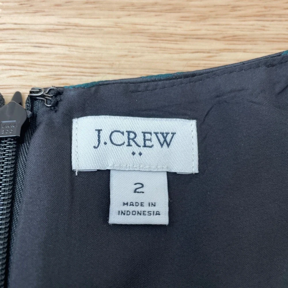 J‎ Crew Dress Floral Jacquard Sleeveless V Neck Black Green Size 2